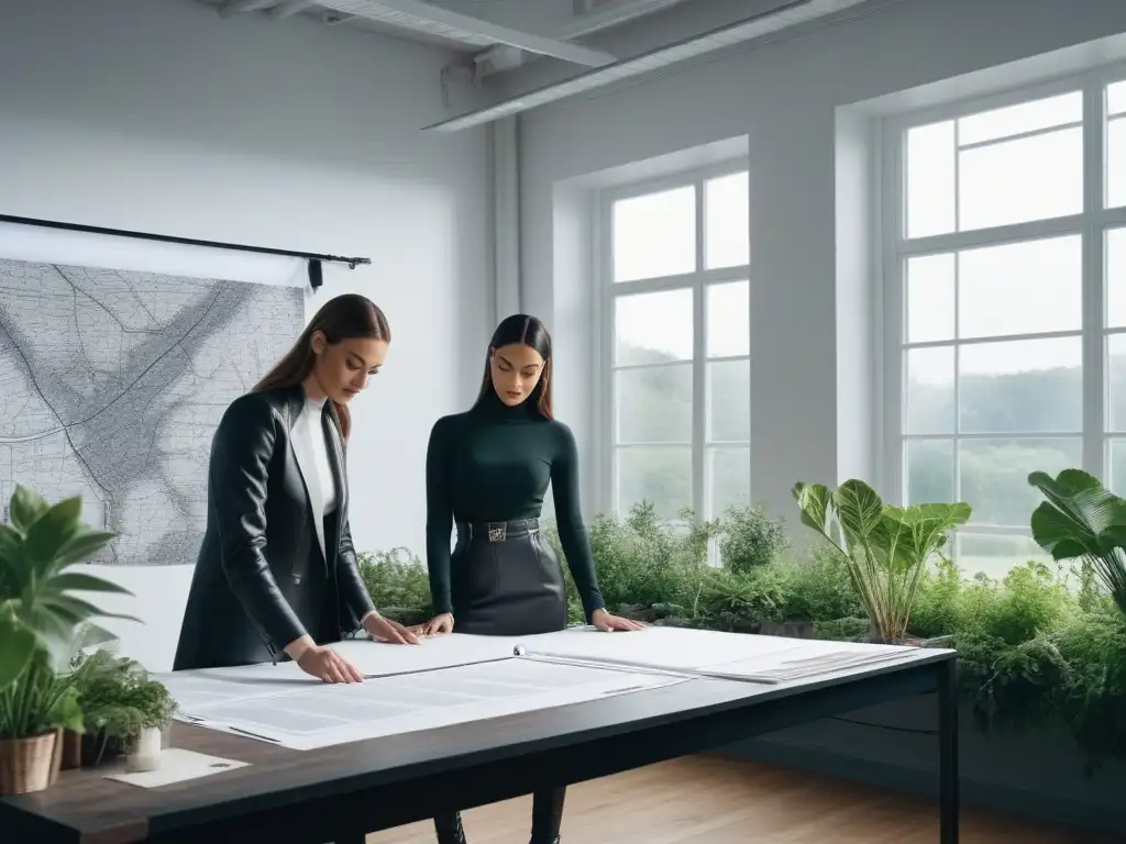 Estudio de moda sostenible: diseñadores crean juntos en ambiente eco-chic Un estudio de moda inclusiva y sostenible, reduciendo la huella de carbono