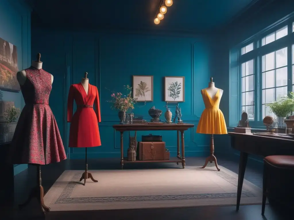 Diseño de moda para tallas pequeñas: estudio creativo y profesional Estudio de diseño de moda tallas petite con maniquíes y prendas intrincadas