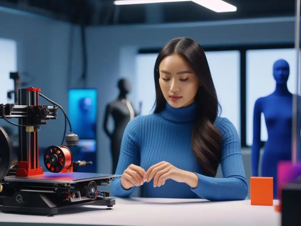 Revolución creativa: diseñadores de moda 3D en acción Un estudio vibrante de moda inclusiva e impresión 3D, donde diseñadores crean piezas únicas con tecnología innovadora y colores vibrantes
