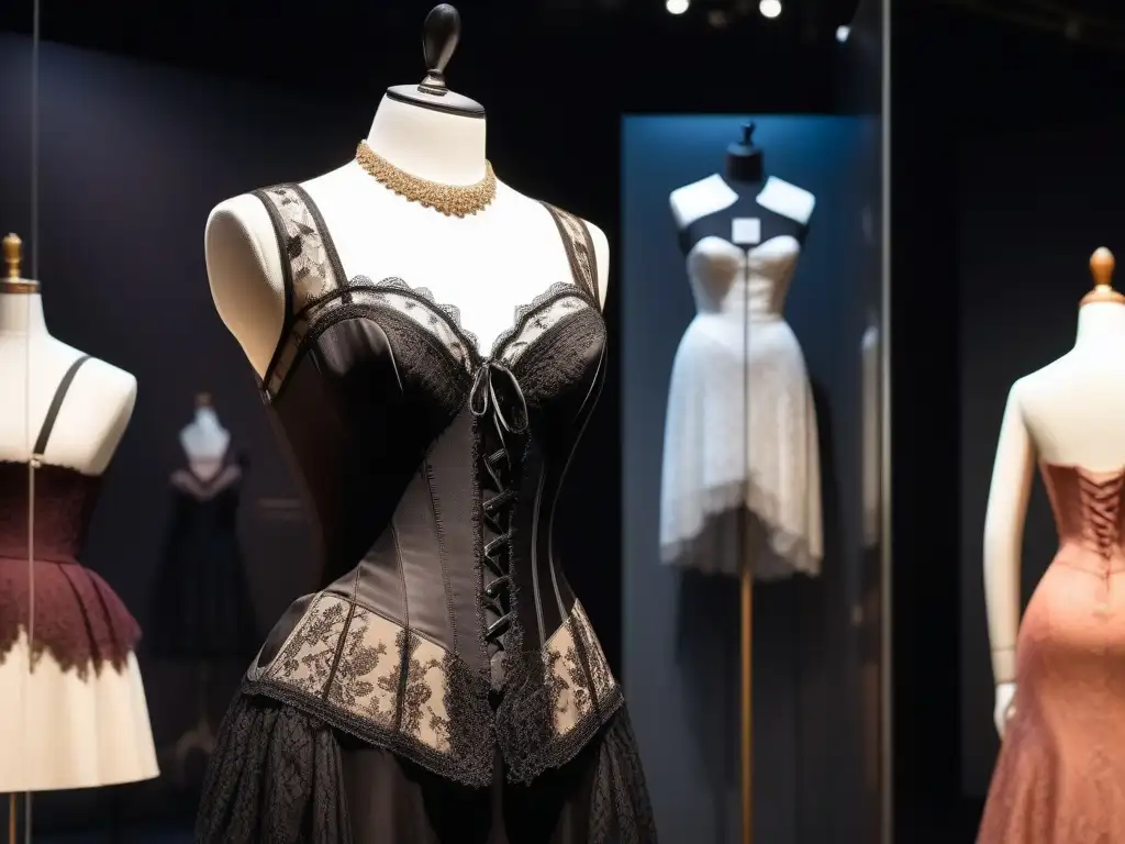 Elegancia histórica: exhibición de lencería vintage en museo Una evocadora exhibición de moda íntima en un museo, resaltando la evolución de las prendas a lo largo de la historia