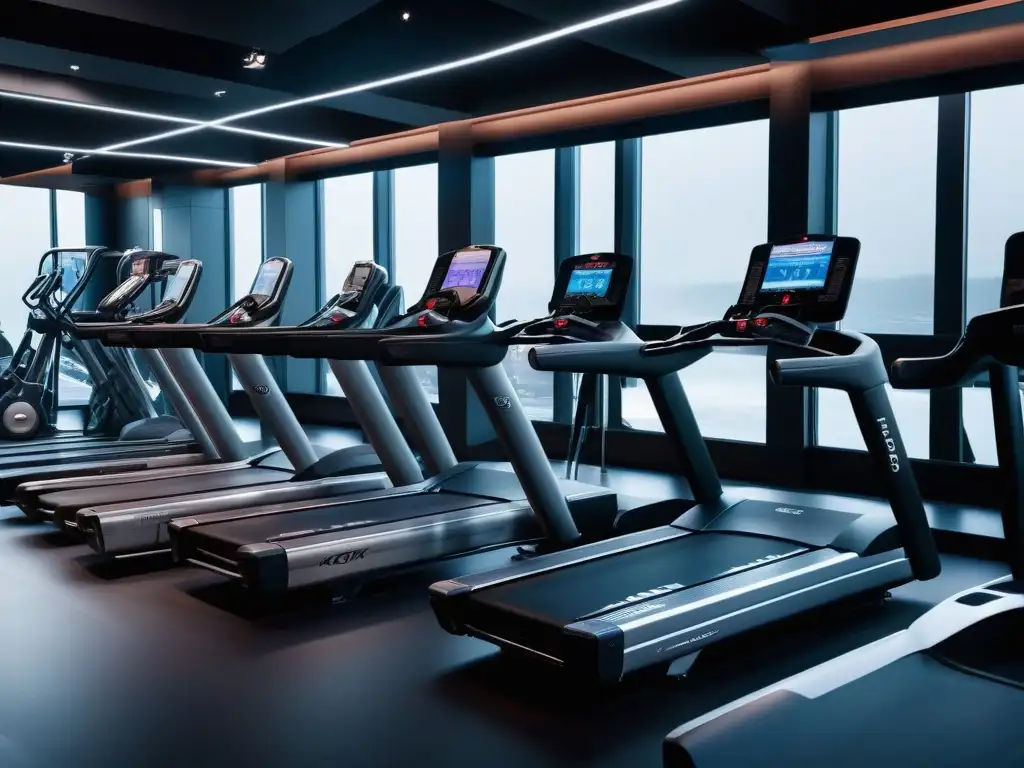 Showroom de lujo: Equipamiento fitness de alta gama Exclusivo showroom de equipamiento fitness lujo ajuste perfecto con máquinas de alta gama cromadas y pantallas táctiles integradas