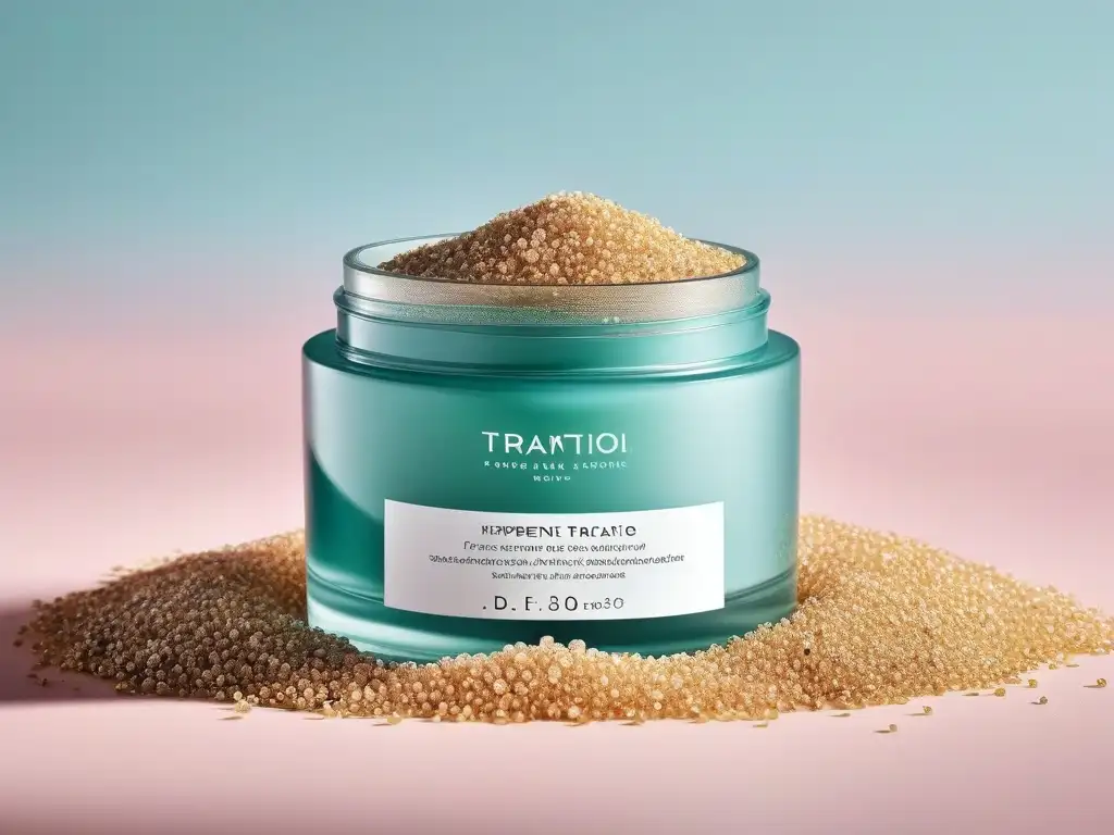 Tratamiento Exfoliante de Alta Gama: Lujo y Elegancia en un Frasco Un exfoliante de lujo con partículas brillantes en elegante envase, ideal para tratamientos exfoliantes piel diversa