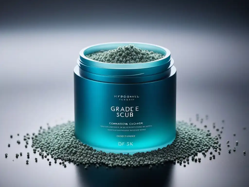 Exfoliante de lujo: textura rica y sofisticada Exfoliante de lujo con partículas brillantes en elegante envase minimalista