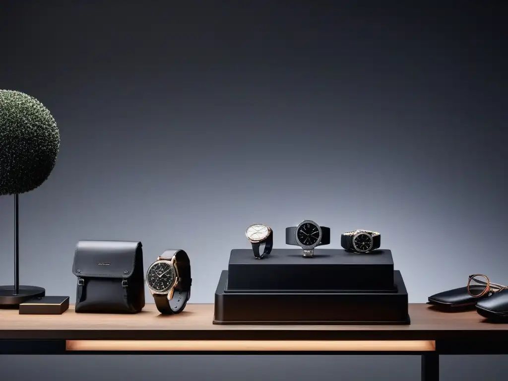 Accesorios modernos y funcionales: exhibición de alta calidad Una exhibición de accesorios adaptativos para estilo único, con diseño innovador y detalles elegantes, iluminados suavemente