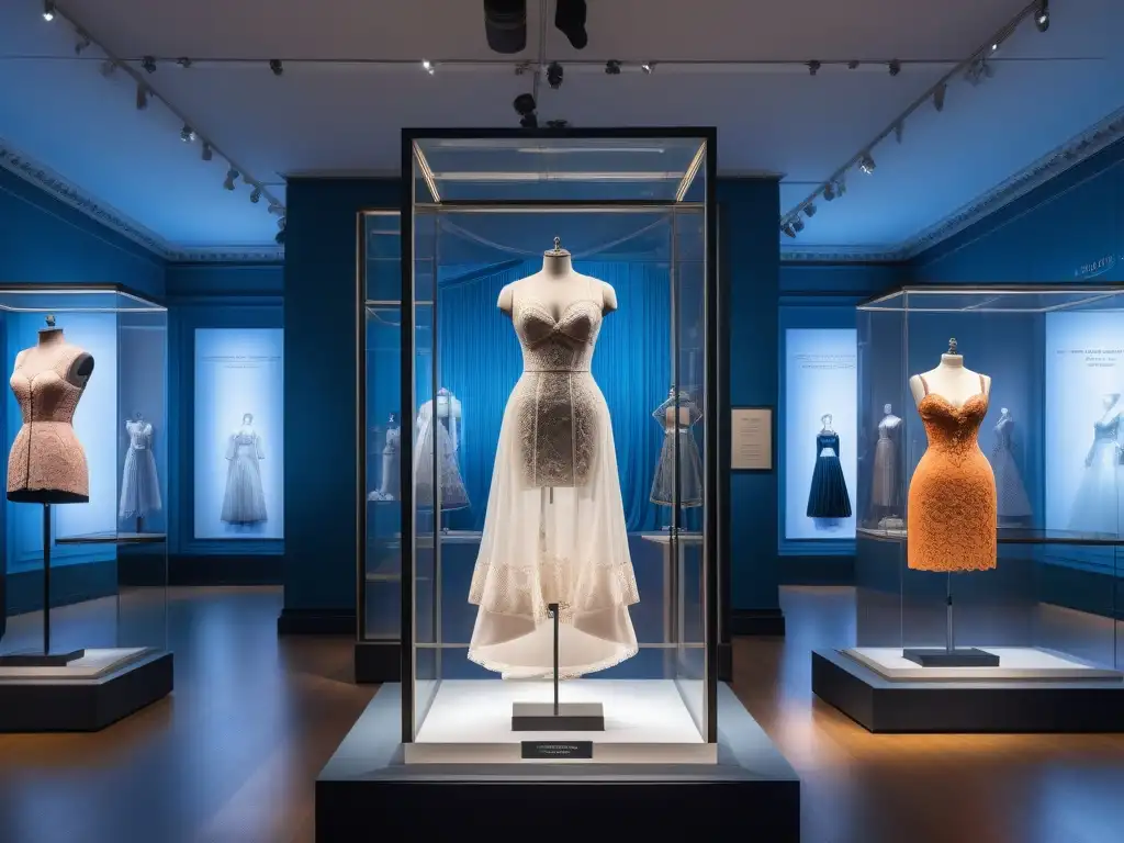 Exposición de lencería: evolución a través del tiempo en un museo de lujo Una exhibición fascinante de la evolución de la moda íntima en un museo de prestigio, destacando corsets, camisolas y vestidos de distintas épocas