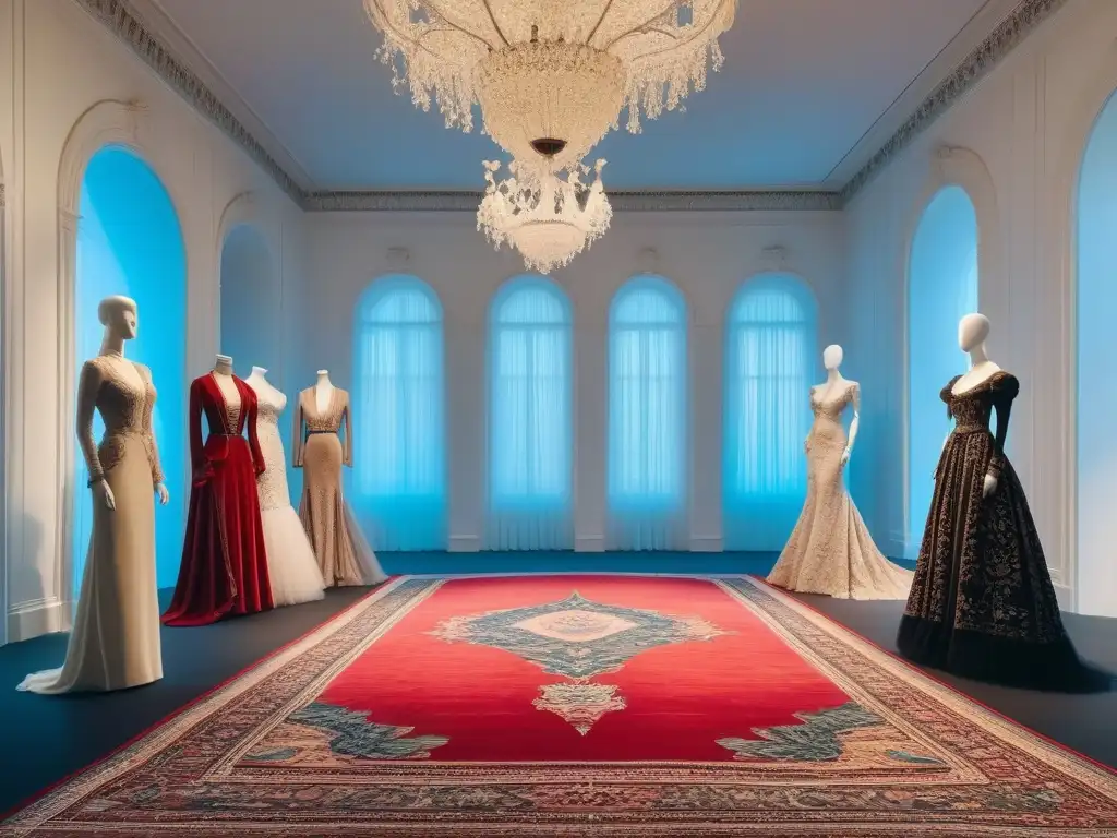 Exposición de moda icónica: elegancia atemporal Una exhibición glamorosa de vestuarios icónicos de moda y cine en un elegante museo