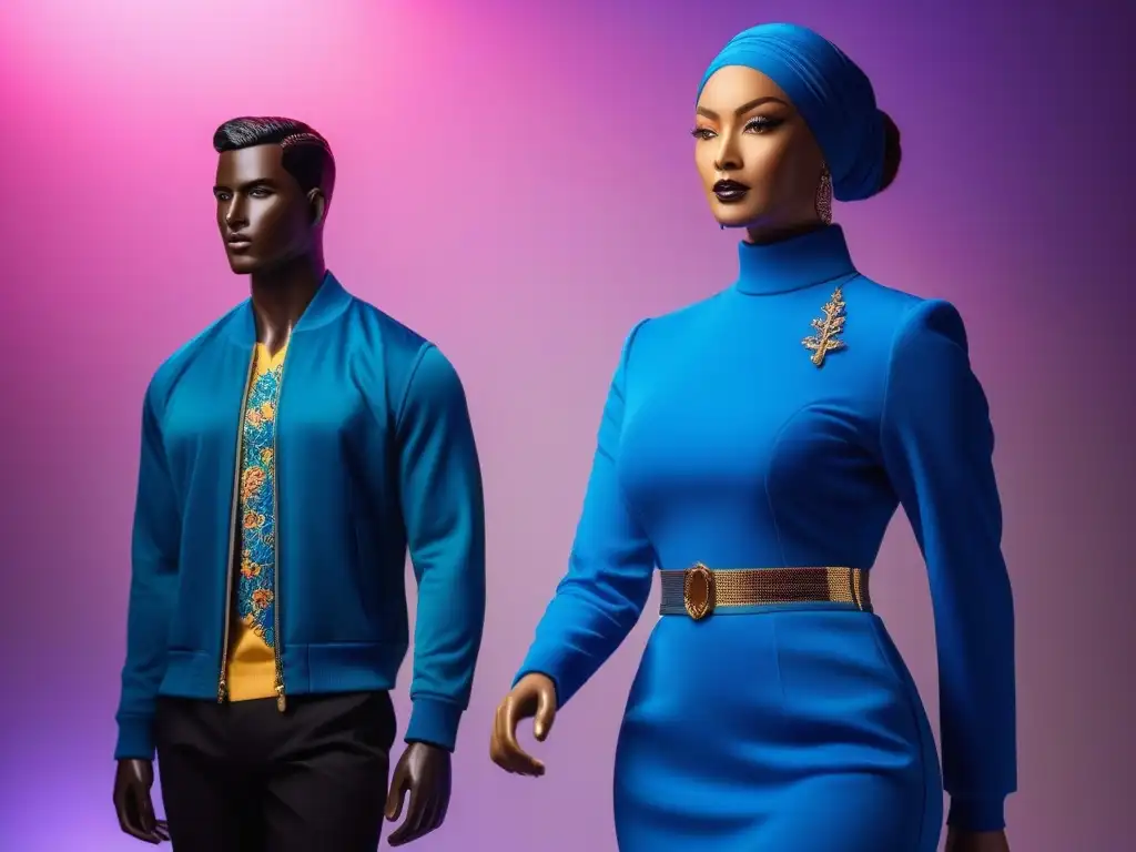 Maniquíes inclusivos exhiben moda diversa y vibrante Una exhibición de maniquíes con moda inclusiva para todos cuerpos y géneros, con estilos vibrantes y variados