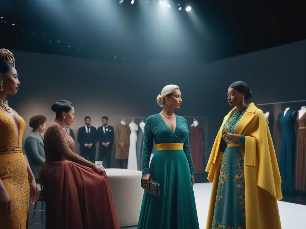 Exposición de moda sostenible: diversidad y elegancia en museo moderno Una exhibición de moda sostenible para todos cuerpos en un elegante museo moderno