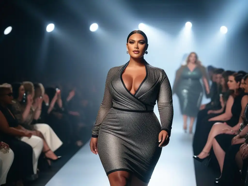 Desfile de moda inclusivo: confianza y diversidad en la pasarela Éxito en la moda inclusiva: Grupo diverso de modelos de talla grande desfilando con confianza en la pasarela, irradiando empoderamiento