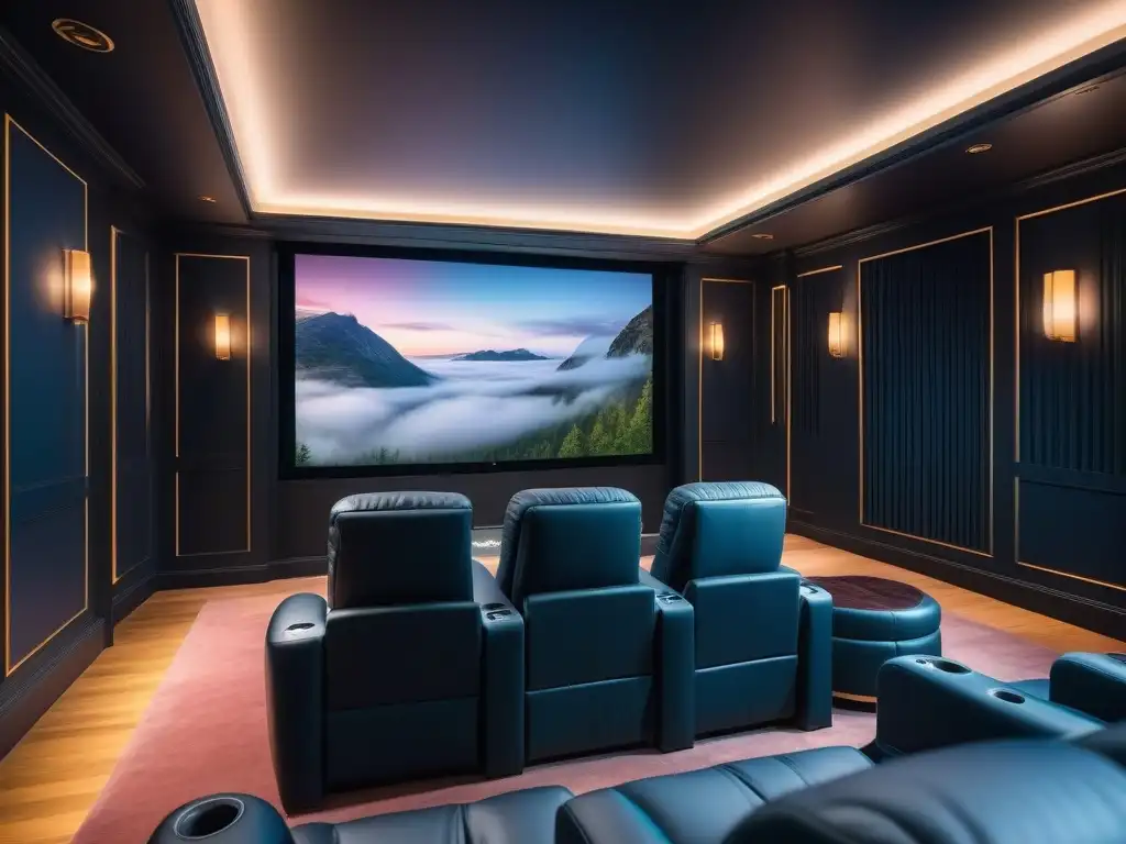 Cine en casa de lujo: sala 8k con diseño moderno y sonido envolvente Experiencia de cine en casa de lujo con los mejores sistemas cine en casa