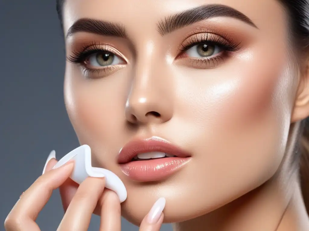 Aplicación experta de gel limpiador para piel con acné Un experto aplica con precisión un gel limpiador en el rostro, resaltando la importancia de los desmaquillantes pieles acné tallas especiales