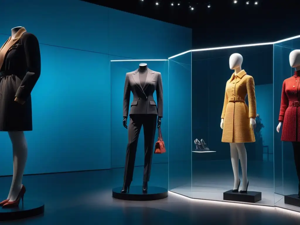 Exhibición de moda: historia y elegancia en alta resolución Una exposición detallada en un museo moderno muestra la evolución de la moda a lo largo de la historia