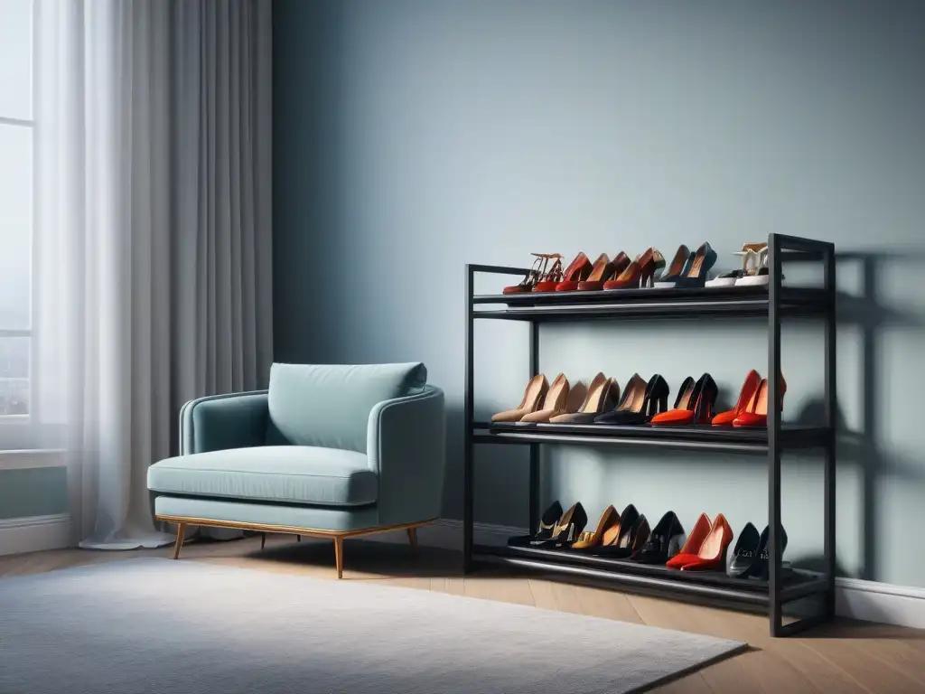 Zapatero de lujo para pies pequeños: variedad de estilos y colores Una exquisita colección de zapatos de diseñador en miniatura para pies pequeños, en un elegante y moderno zapatero