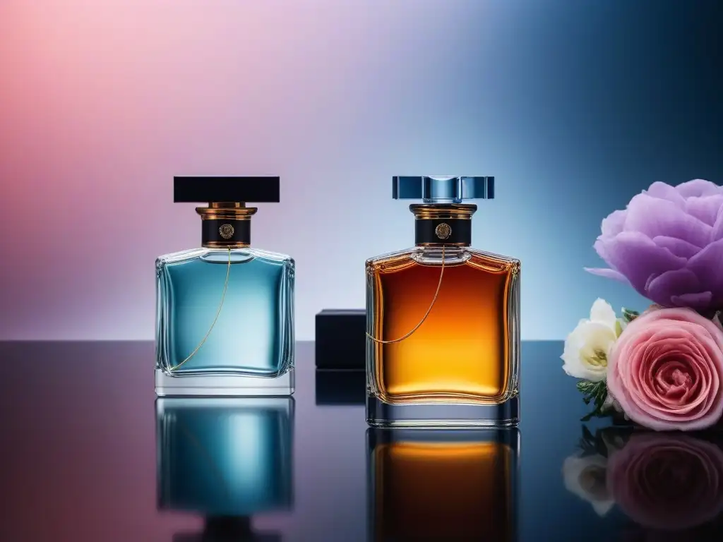 Exquisita exhibición de perfumes de lujo: elegancia y sofisticación Exquisita exhibición de perfumes de lujo para todo tipo de cuerpos en elegante entorno