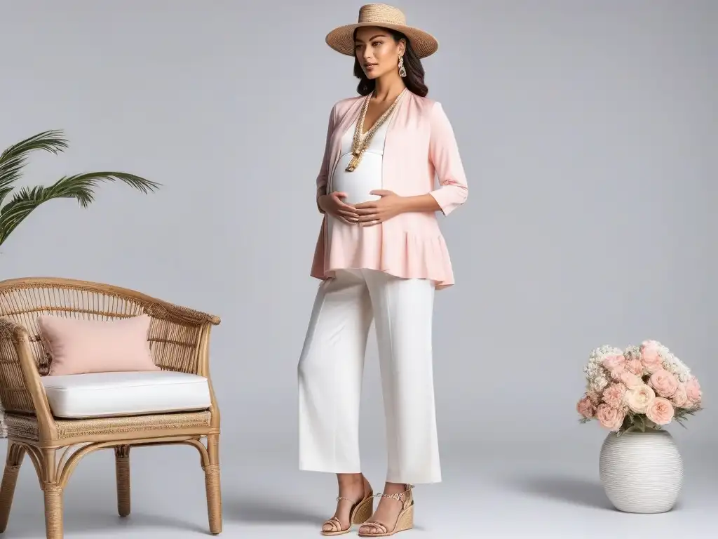 Elegante outfit de maternidad en boutique de lujo Exquisito atuendo de maternidad de lujo en boutique elegante