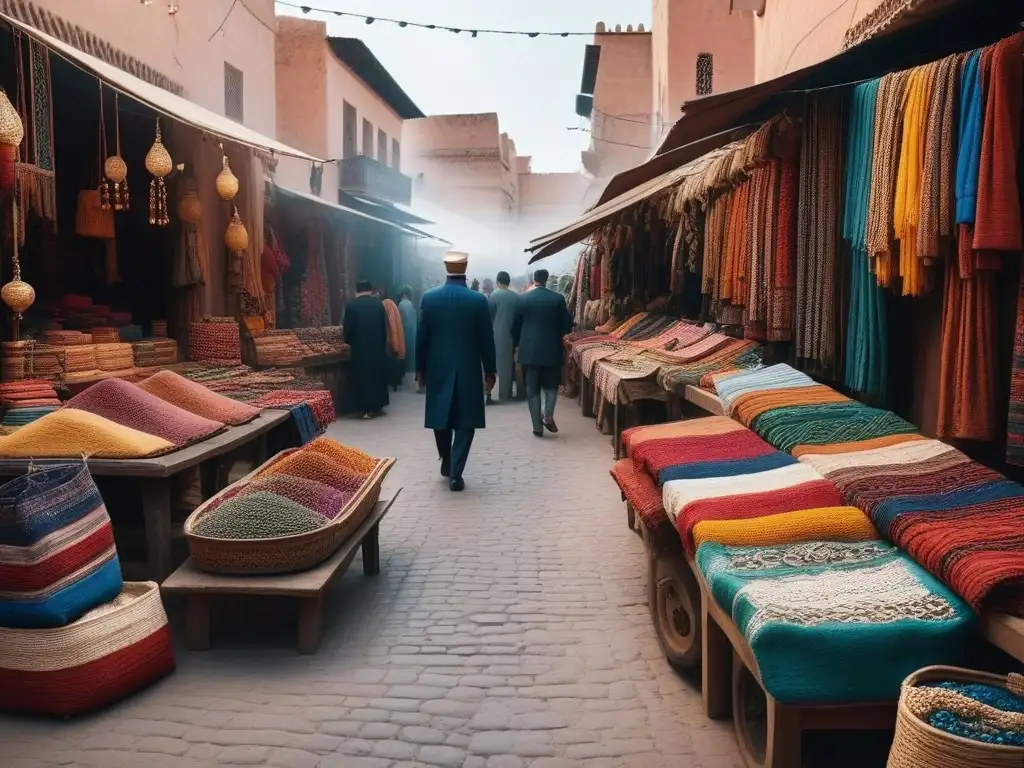 Mercado sostenible en Marrakech: moda artesanal y vibrante Exuberante mercado en Marrakech con moda sostenible y artesanías locales