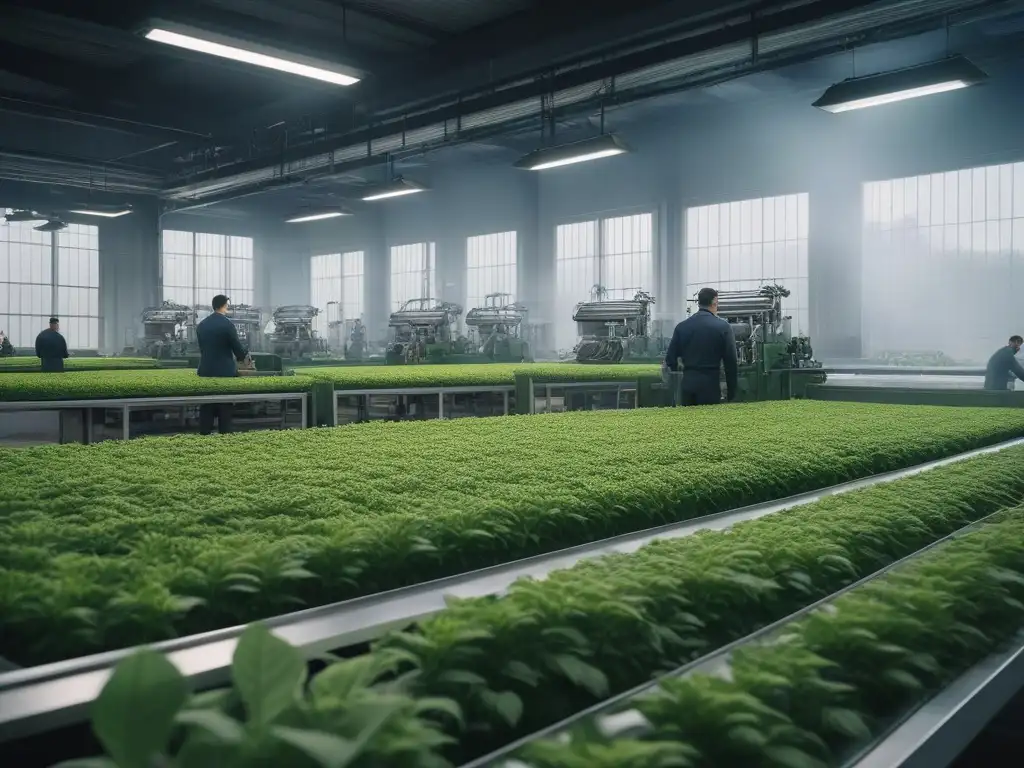 Fabricación sostenible de telas en fábrica moderna Una fábrica textil moderna y eficiente produciendo telas sostenibles