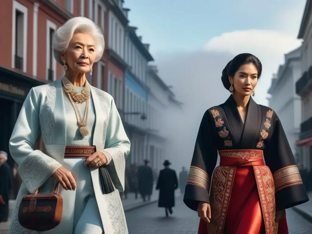 Generaciones de moda: tradición y modernidad en una familia multicultural Una familia elegante con moda tradicional para todas edades, en una ciudad vibrante