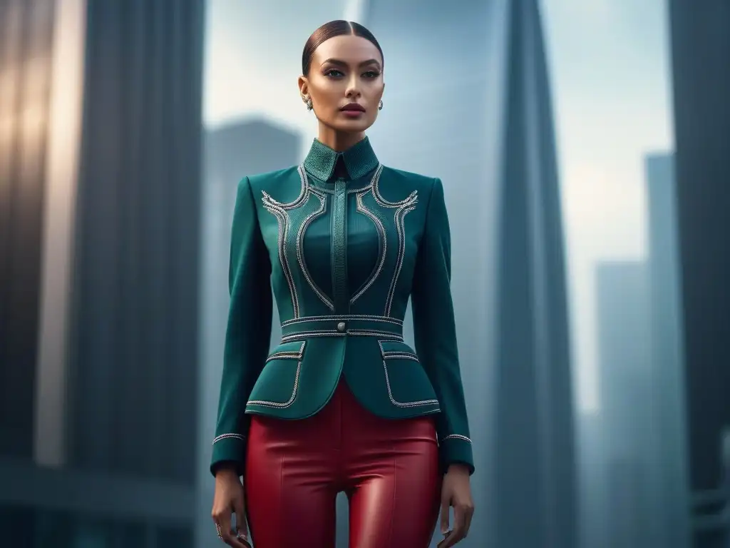 Evolución de la moda para personas altas: Estilo y confianza en la ciudad Una figura elegante y segura destaca en un entorno urbano sofisticado, ilustrando la evolución de la moda para personas altas