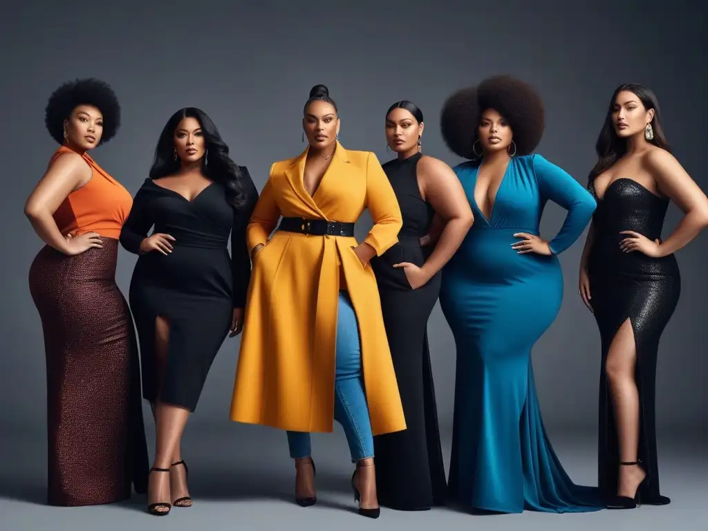 Empoderamiento: Plussize models abrazan la diversidad en la moda Sesión de fotos inclusiva con modelos plus size luciendo trendy outfits en un estudio moderno, celebrando la diversidad corporal