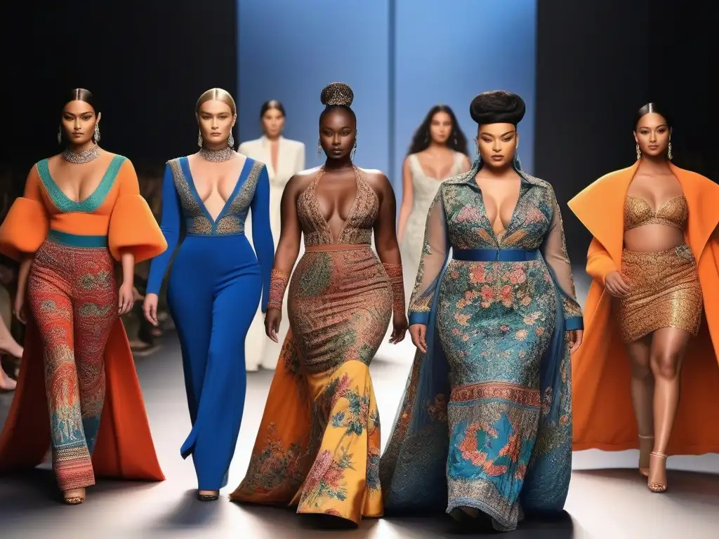 Desfile de moda inclusivo: diversidad de culturas y cuerpos Una fusión armoniosa de culturas y tallas especiales desfila con confianza en la pasarela, celebrando la inclusión en la moda