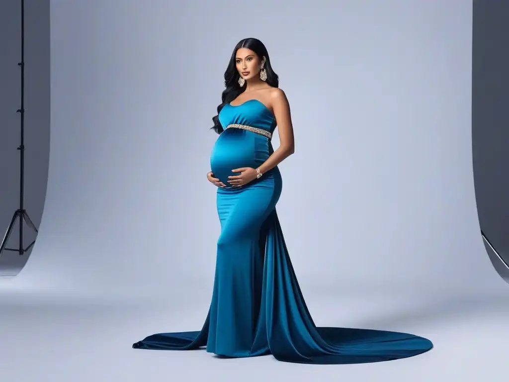 Maternidad de lujo: mujer embarazada elegante y sofisticada Una futura mamá elegante en un outfit de maternidad de marca de lujo, irradiando estilo y glamour