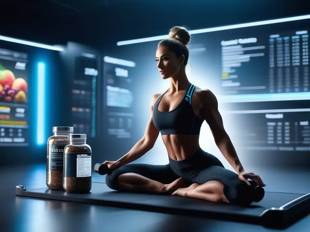 Suplementación futurista: diversidad de cuerpos y nutrición avanzada Representación futurista detallada de suplementación para diferentes tipos de cuerpo en un centro de bienestar de alta tecnología