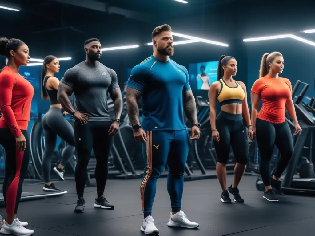 Entrenamiento inclusivo y futurista para todos los cuerpos Un futuro inclusivo: grupo variado en actividades fitness con tecnología avanzada y motivación