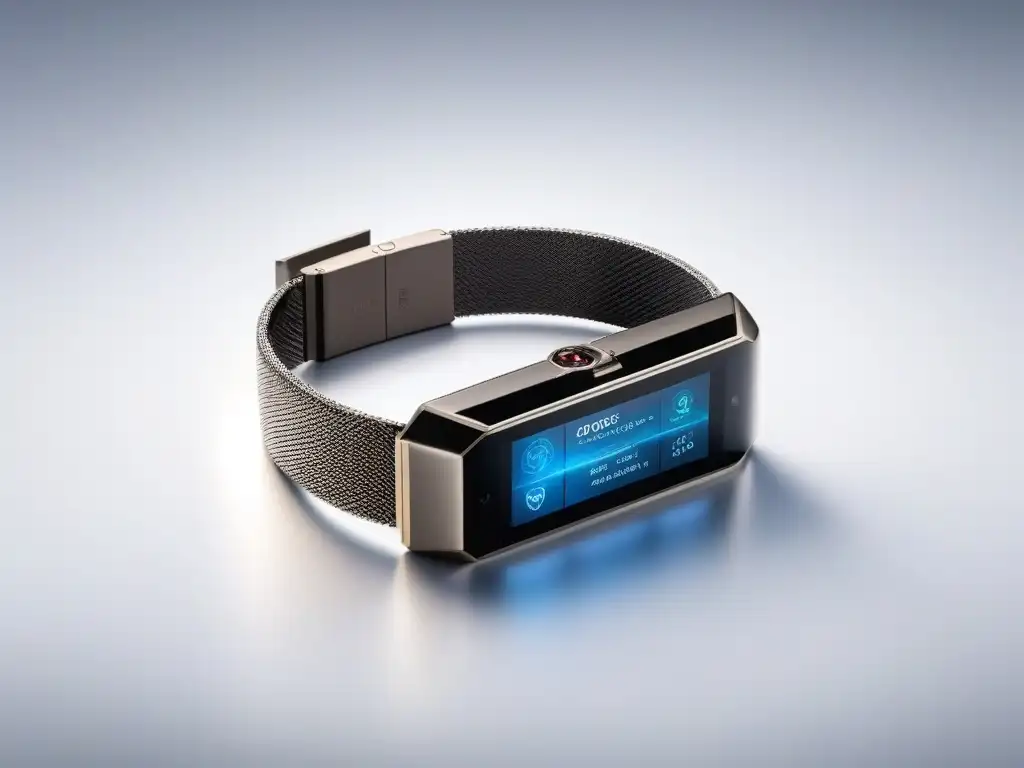 Pulsera inteligente de lujo: moda y tecnología de vanguardia Gadget de moda alta gama: Pulsera inteligente futurista de metal cepillado con pantallas digitales, seguridad avanzada y estilo innovador