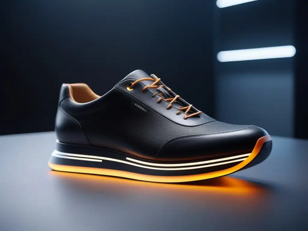 Smart Shoes de Lujo: Estilo Futurista con Tecnología Avanzada Gadgets de moda alta gama: Zapatos inteligentes de lujo con tecnología avanzada en un ambiente moderno y sofisticado