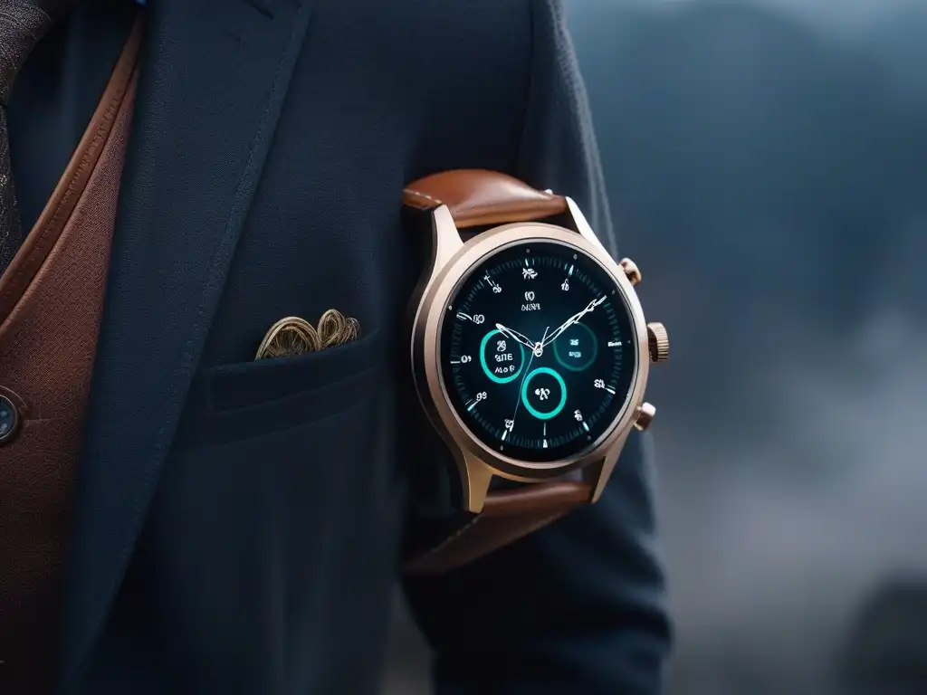 Smartwatch de lujo: sofisticación y tecnología avanzada Gadgets de moda alta gama: Smartwatch moderno y elegante con correa de cuero lujoso y funciones avanzadas