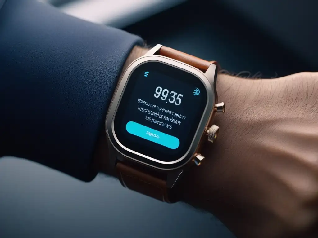 Smartwatch futurista: moda y tecnología en armonía Gadgets de moda de alta gama: Reloj inteligente futurista con detalles metálicos y pantalla vibrante, integrado con estilo y tecnología de vanguardia