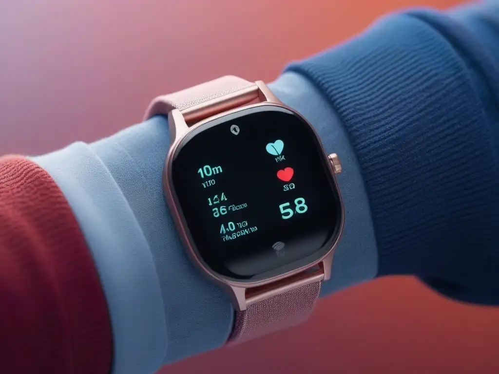Smartwatch de lujo con OLED vibrante y métricas de salud Gadgets de moda saludables exclusivos: Reloj inteligente futurista con pantalla OLED vibrante y métricas de salud en un ambiente elegante y moderno