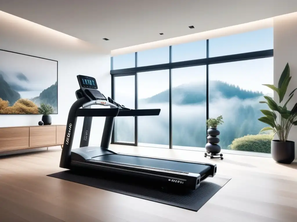 Gimnasio de lujo en casa: equipamiento moderno y motivador Un gimnasio en casa con equipamiento fitness de lujo, decorado con elegancia y estilo