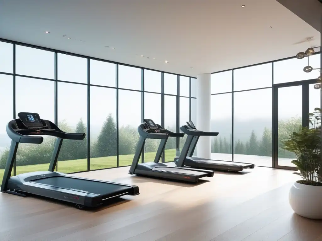 Gimnasio de lujo: equipamiento moderno en ambiente sofisticado y elegante Un gimnasio en casa de lujo con equipamiento fitness de última generación, diseño minimalista y elegante