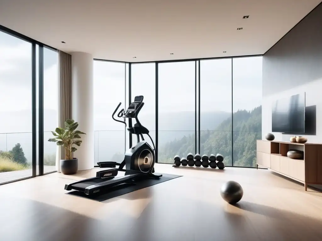 Espacio fitness de lujo con equipamiento moderno y elegante Un gimnasio en casa de lujo con equipamiento de fitness de lujo, elegante y sofisticado