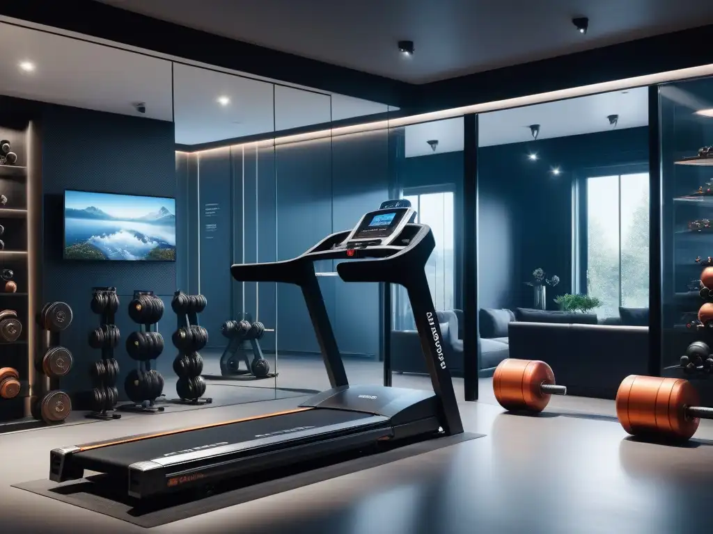 Moderno gimnasio en casa con equipamiento de lujo Un gimnasio en casa de lujo con equipo fitness de última generación y ambiente motivador