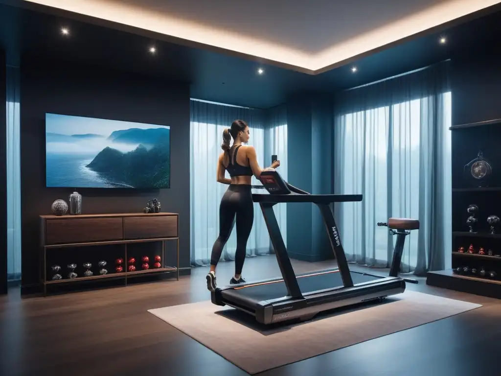 Exclusivo gimnasio en casa con equipamiento de última generación Un gimnasio de casa lujoso y moderno con equipamiento fitness de última generación