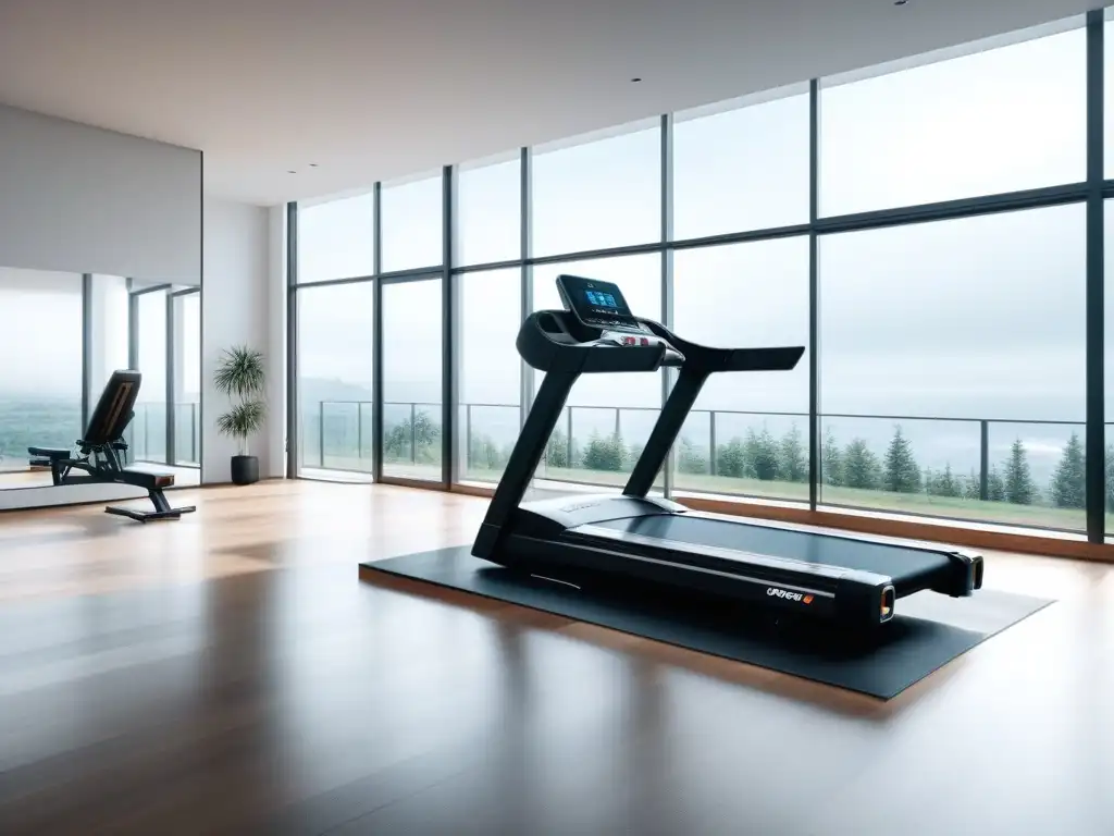 Estudio de fitness de lujo: diseño elegante con equipo de vanguardia Un gimnasio doméstico de lujo con equipamiento fitness de última generación en un entorno elegante y sofisticado