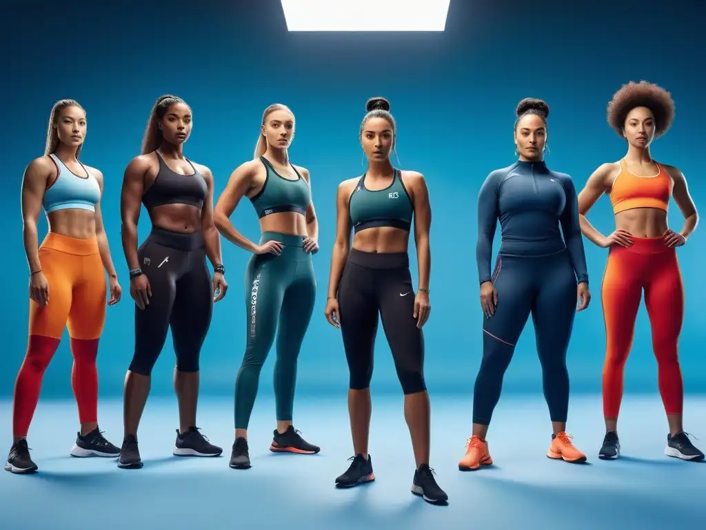 Diversidad y empoderamiento: atletas en acción con moda deportiva inclusiva Un gimnasio futurista con atletas de todos los tipos de cuerpo y géneros, usando ropa deportiva inclusiva para todos