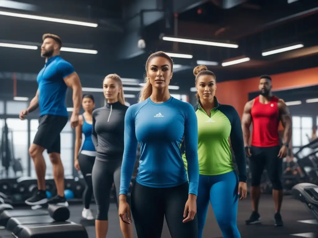 Grupo diverso disfrutando juntos del fitness en un gimnasio moderno Un gimnasio inclusivo con diversidad de personas en actividades fitness