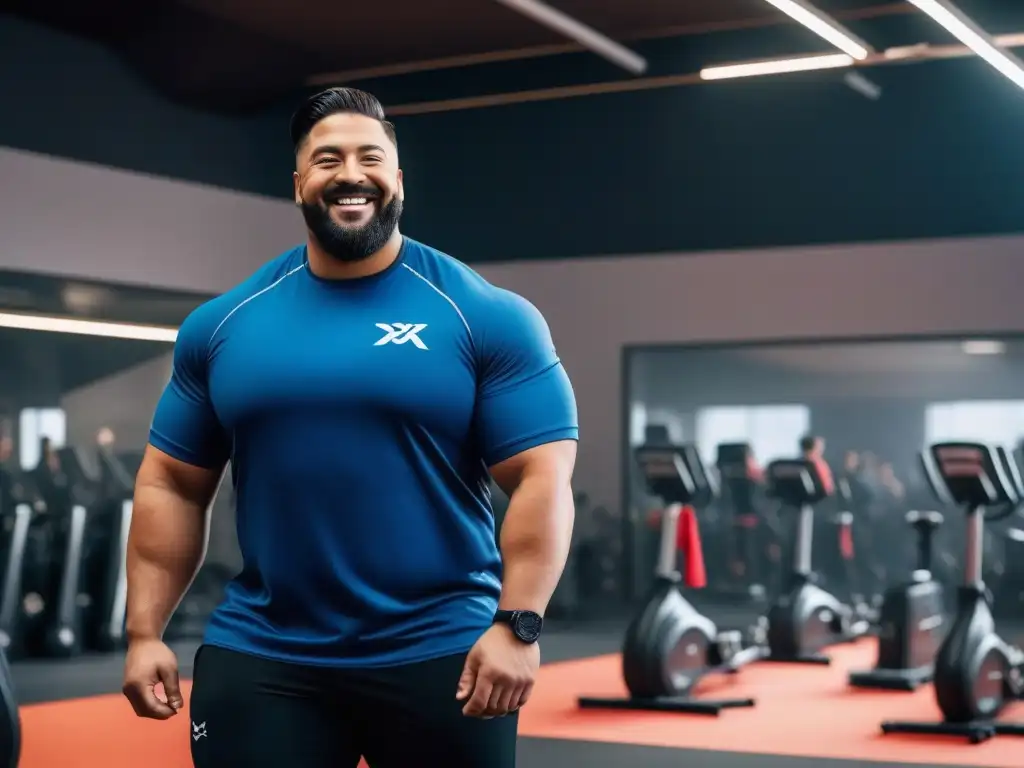 Equipo fitness diverso y empoderado en gimnasio moderno Un gimnasio inclusivo y vibrante donde un grupo diverso de personas plus size entrena juntas con determinación y alegría