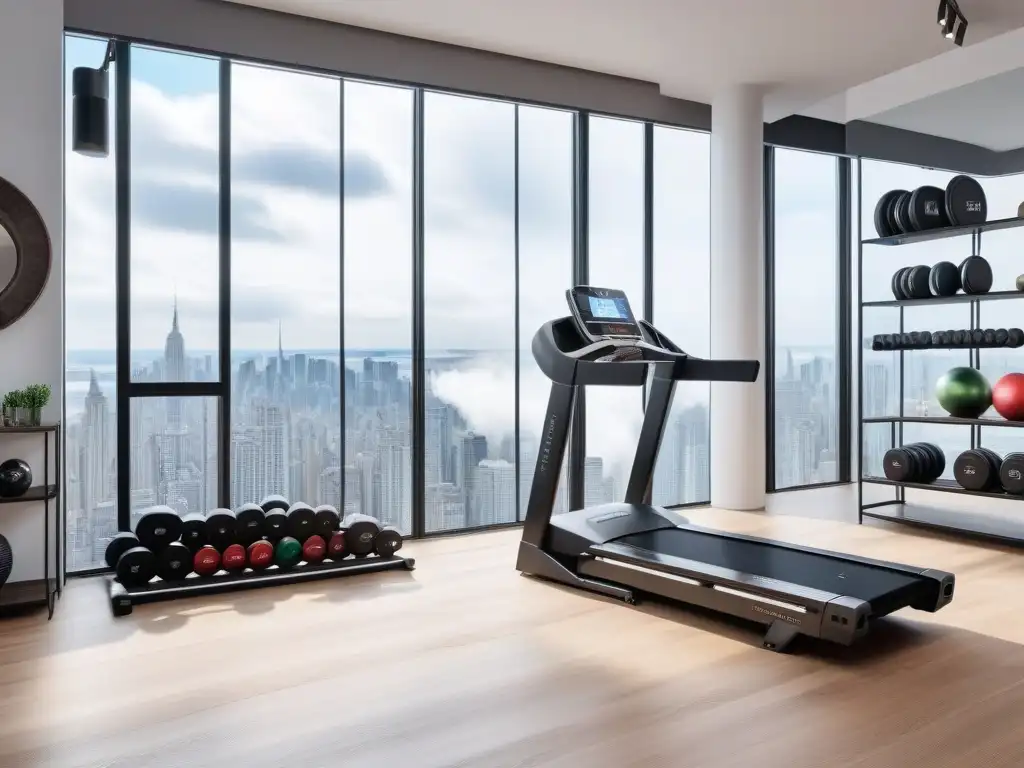 Exclusivo gimnasio de lujo en loft urbano Un gimnasio de lujo en casa en un loft urbano, con equipamiento fitness de alta gama y elegante