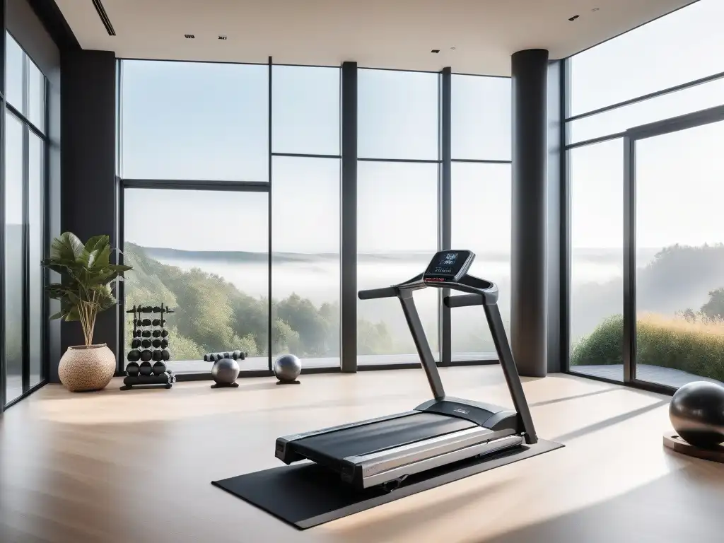 Exclusivo gimnasio en casa: lujo y motivación fitness Un gimnasio de lujo con equipamiento moderno, iluminación futurista y ambiente sofisticado