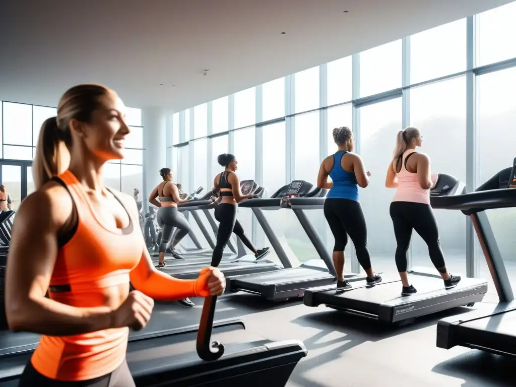 Entrenamiento inclusivo: diversidad y motivación en un gimnasio inspirador Un gimnasio luminoso y espacioso donde personas de todas las tallas se ejercitan juntas, promoviendo la inclusividad y la motivación