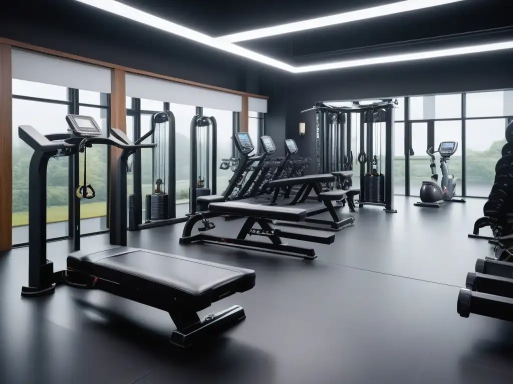 Gimnasio moderno con equipamiento futurista para personas altas Gimnasio moderno con equipamiento futurista para cuerpos altos
