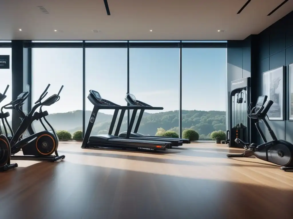 Gimnasio de lujo: moderno y motivador Un gimnasio moderno y lujoso con equipos de alta tecnología, diseño elegante y frases motivacionales en las paredes