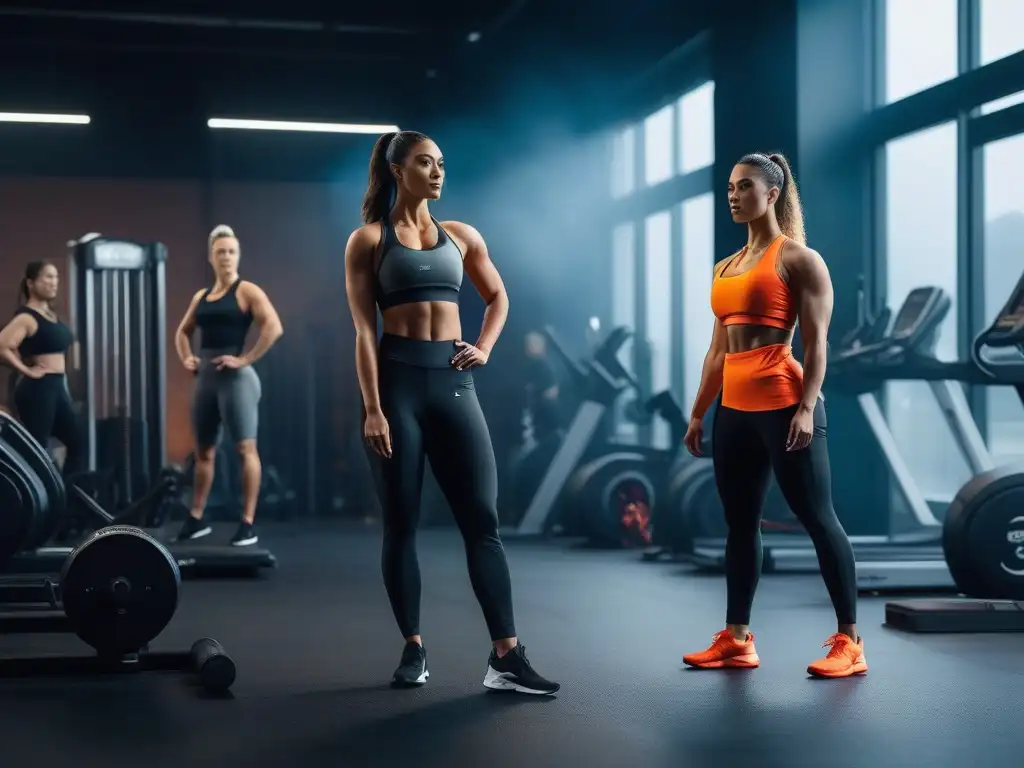 Grupo diverso entrenando juntos en un gimnasio moderno Un gimnasio moderno con personas de distintas razas, tamaños y géneros en activewear inclusivo para todos los cuerpos