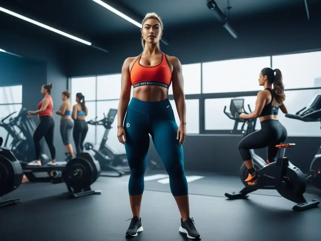 Fitness inclusivo: diversidad en acción en un gimnasio moderno Un gimnasio moderno con personas de todas las tallas realizando diversas actividades fitness
