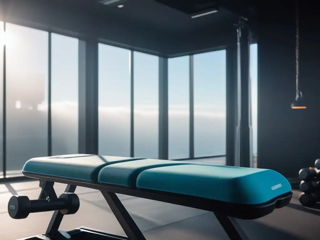 Espacio de gimnasio moderno con equipamiento de recuperación de vanguardia Un gimnasio moderno con suplementos para recuperación muscular en un ambiente inspirador